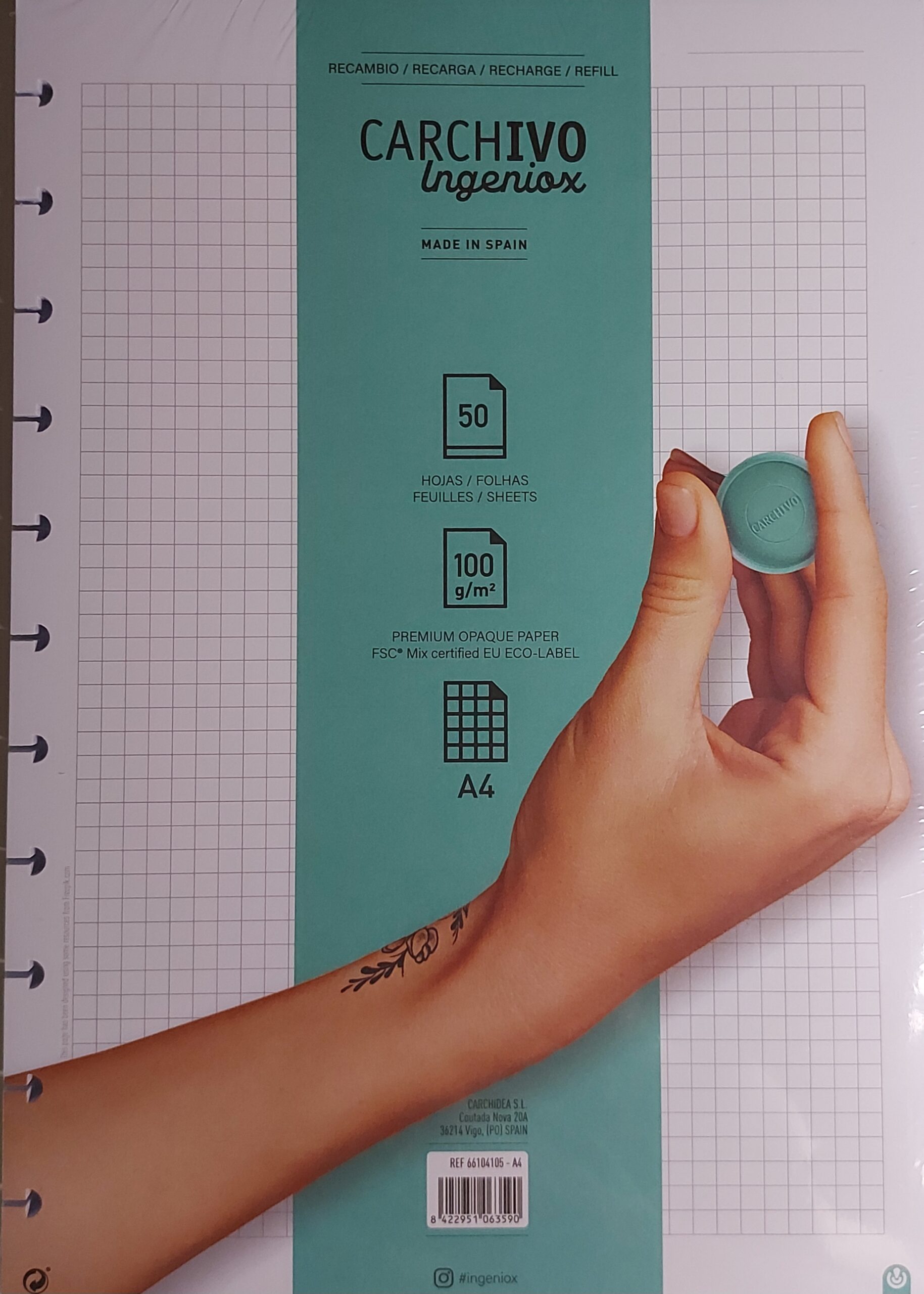 Recarga caderno carchivo ingeniox a4 50 folhas quadricula.