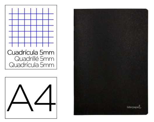 Caderno agrafado liderpapel capa preta din a4 80 f quadricula 5mm 60gr.