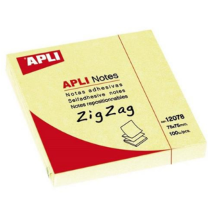 Bloco notas aderentes apli 75x75 zig zag AMARELA