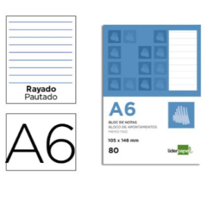 BLOCO APONTAMENTOS LIDERPAPEL EL DIN A6 80F PAUTADO