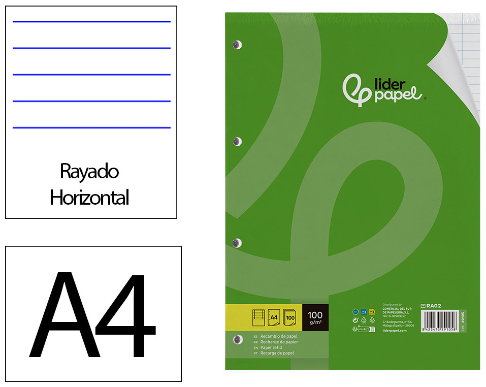 RECARGA LIDERPAPEL DIN A4 100F 100GR PAUTADO